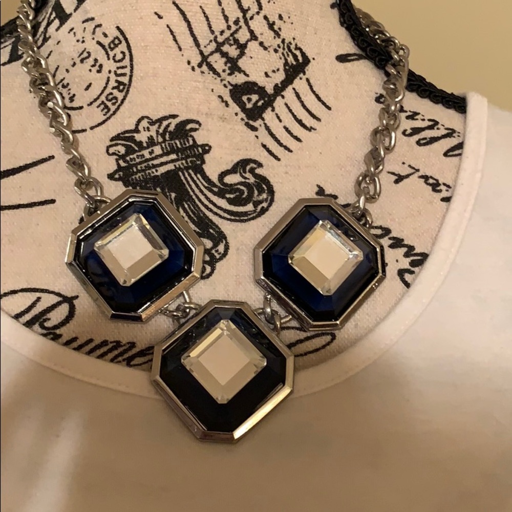 Charming Charlie NAVY / Clear Jeweled Silver Necklace